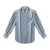 Inavati Women's Blue Linen Striped Shirt