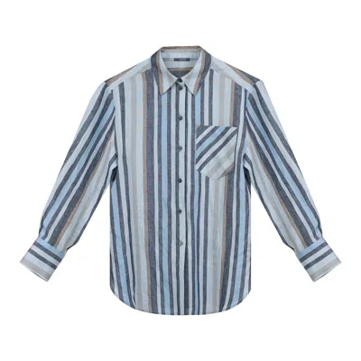 Inavati Women's Blue Linen Striped Shirt