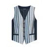 Inavati Women's Blue Striped Linen Vest