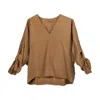 Inavati Women's Brown Camel Blouse With Kimono Sleeves