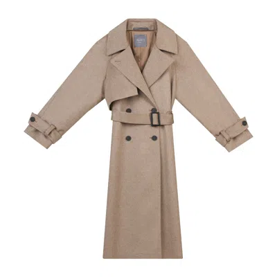 Inavati Women's Brown Cappuccino Wool Coat With Belt