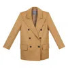 Inavati Women's Brown Double-breasted Short Wool Coat In Camel In Brown