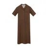 Inavati Women's Brown Maxi Camel Dress With Front Pockets