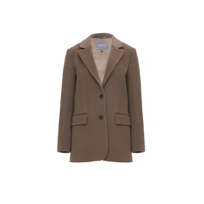 Inavati Women's Brown Single-breasted Cocoa Jacket With Diagonal Split