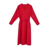 Inavati Women's Elegant Red Dress With Belt