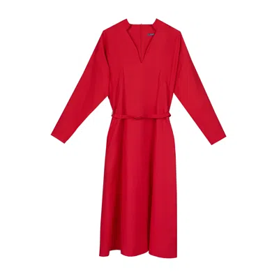 Inavati Women's Elegant Red Dress With Belt