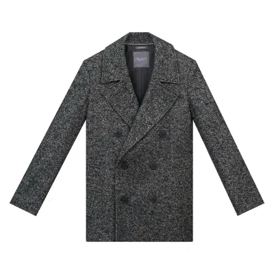 Inavati Women's Grey / White Unisex Double-breasted Wool Coat In Herringbone Pattern In Black