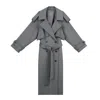 Inavati Women's Long Belted Light Grey Wool Coat In Gray