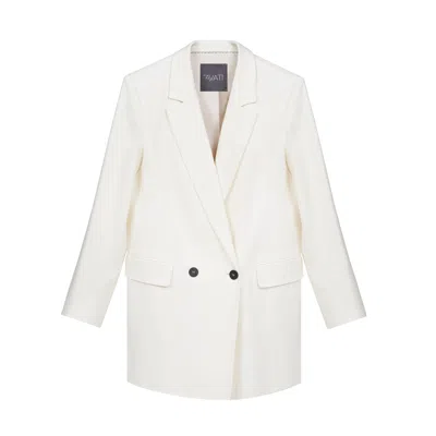 Inavati Women's White Double-breasted Ecru Jacket With Two Splits