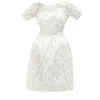 Inavati Women's White Elegant Frayed Jacquard Dress In White