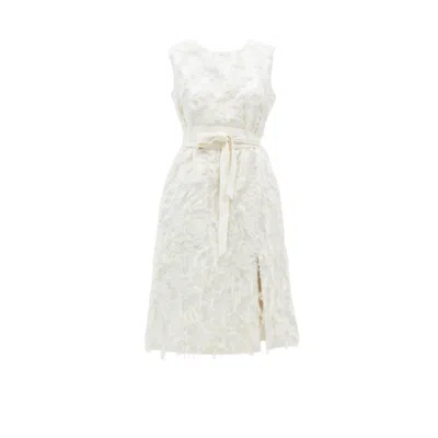 Inavati Women's White Sleeveless Frayed Jacquard Dress