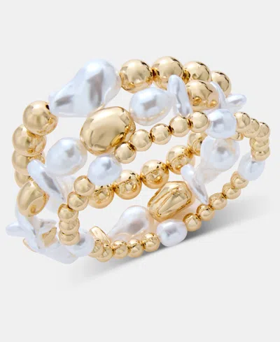 Inc International Concepts 3-pc. Set Bead & Imitation Pearl Stretch Bracelets, Macy's Exclusive In Gold