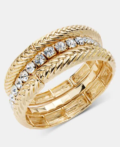 Inc International Concepts 3-pc. Set Crystal & Textured Stretch Bracelets, Macy's Exclusive In Gold