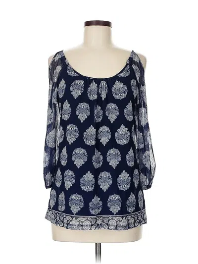 Pre-owned Inc International Concepts 3/4 Sleeve Blouse In Blue