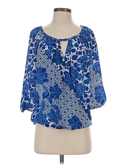 Pre-owned Inc International Concepts 3/4 Sleeve Blouse In Blue