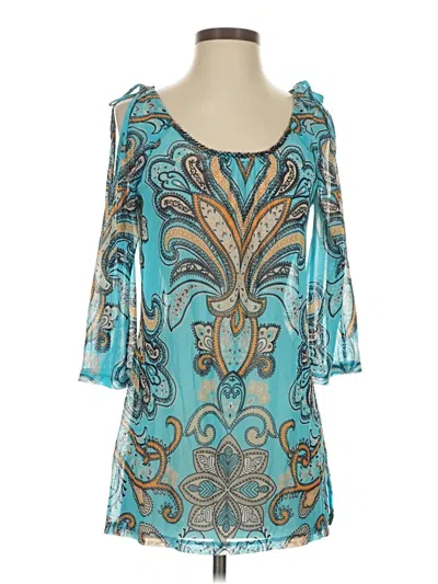 Pre-owned Inc International Concepts 3/4 Sleeve Blouse In Blue