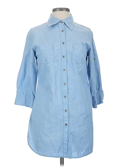 Pre-owned Inc International Concepts 3/4 Sleeve Button Down Shirt In Blue