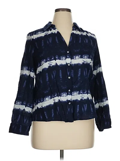 Pre-owned Inc International Concepts 3/4 Sleeve Button Down Shirt In Blue