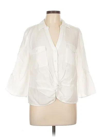 Pre-owned Inc International Concepts 3/4 Sleeve Button Down Shirt In White