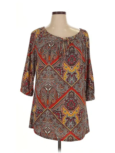 Pre-owned Inc International Concepts 3/4 Sleeve T-shirt In Brown