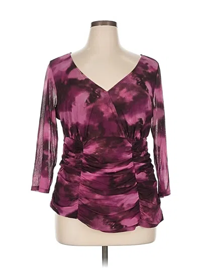 Pre-owned Inc International Concepts 3/4 Sleeve Top Purple Plunge Neckline Tops