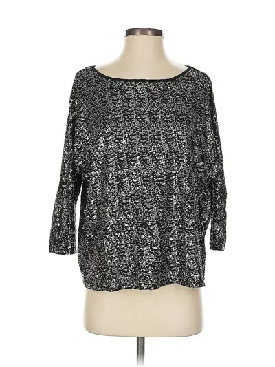 Pre-owned Inc International Concepts 3/4 Sleeve Top Silver Metallic Pattern Boatneck Tops