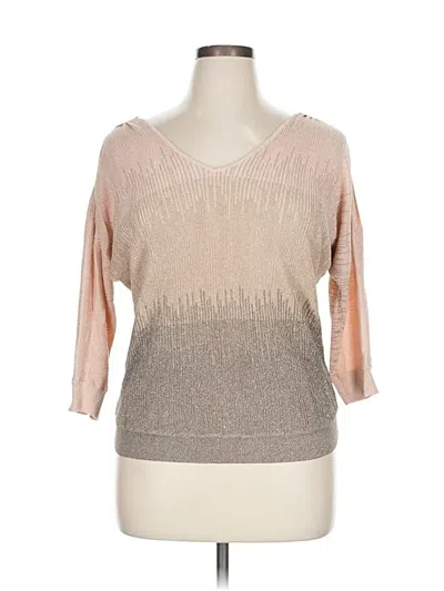 Pre-owned Inc International Concepts 3/4 Sleeve Top Tan Scoop Neck Tops In Brown