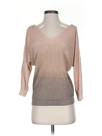 Pre-owned Inc International Concepts 3/4 Sleeve Top Tan V Neck Tops In Brown