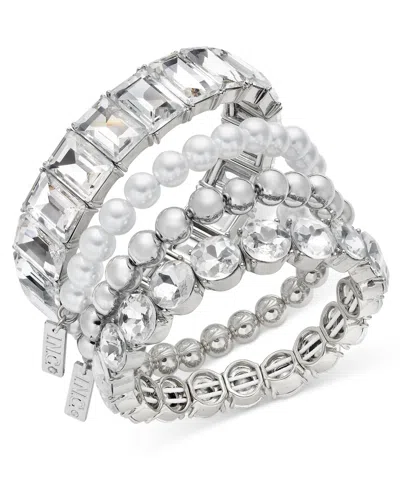 Inc International Concepts 4-pc. Set Bead, Crystal & Imitation Pearl Stretch Bracelets, Created For Macy's In Metallic
