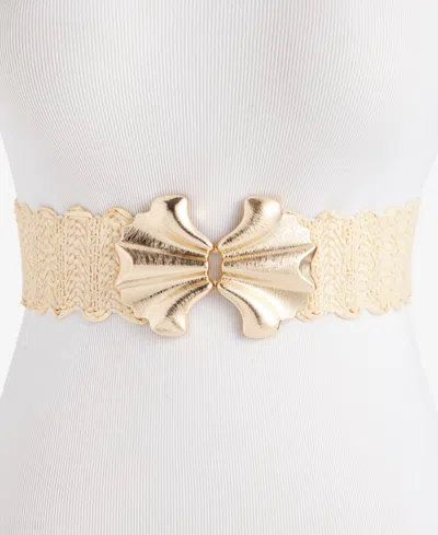 Inc International Concepts Abstract Shell Buckle Stretch Straw Belt, Exclusively At Macy's In Gold
