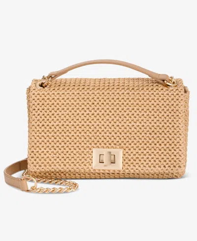 Inc International Concepts Ajae Small Flap Straw Crossbody, Exclusively At Macy's In Straw,english Walnut