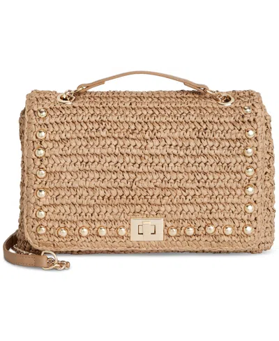 Inc International Concepts Ajae Soft Crochet Straw Medium Studded Shoulder Bag, Created For Macy's In Straw,natural