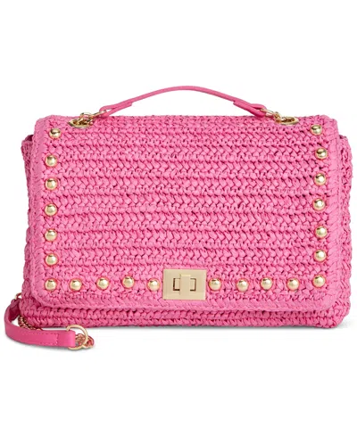 Inc International Concepts Ajae Soft Crochet Straw Medium Studded Shoulder Bag, Created For Macy's In Straw,pink