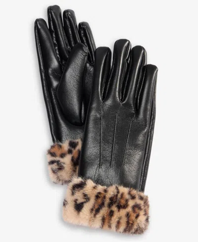 Inc International Concepts Animal Printed Faux Fur Cuff Gloves, Macy's Exclusive In Black