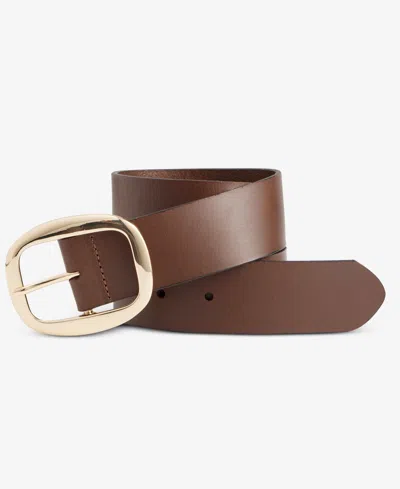 Inc International Concepts I.n.c International Concepts Centerbar Oval Buckle Leather Belt, Macy's Exclusive In Brown