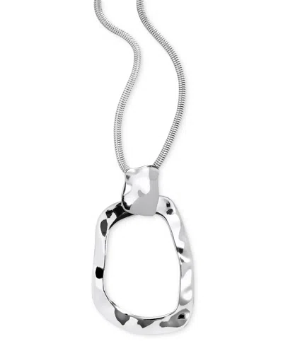 Inc International Concepts Chunky Hammered Link Long Pendant Necklace, 28-3/4" + 3" Extender, Exclusively At Macy's In Silver