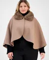 Inc International Concepts Cropped Cape Topper With Faux Fur Collar, Macy's Exclusive In Brown
