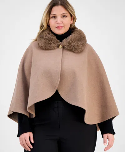 Inc International Concepts Cropped Cape Topper With Faux Fur Collar, Macy's Exclusive In Brown