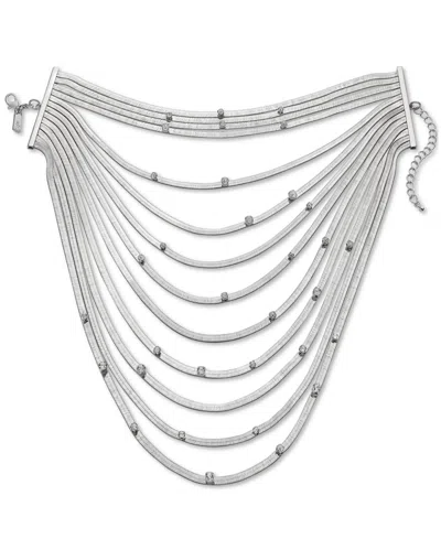 Inc International Concepts Crystal & Omega Chain Layered Necklace, 9-3/4 + 3" Extender, Created For Macy's In Silver