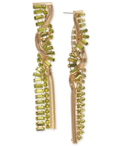 Inc International Concepts Crystal & Snake Chain Twisted Linear Drop Earrings, Created For Macy's In Green