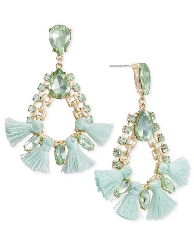 Inc International Concepts Crystal & Tassel Open Drop Earrings, Created For Macy's In Green