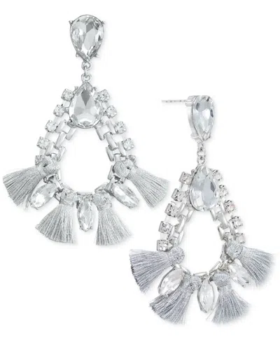 Inc International Concepts Crystal & Tassel Open Drop Earrings, Created For Macy's In Silver