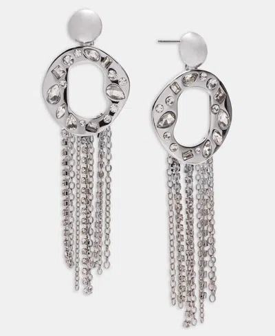 Inc International Concepts Crystal Circle & Fringe Statement Earrings, Macy's Exclusive In Metallic