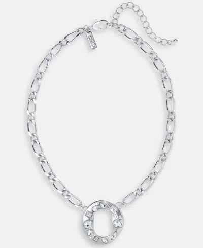 Inc International Concepts Crystal Circle Pendant Necklace, 16" + 3" Extender, Macy's Exclusive In Silver