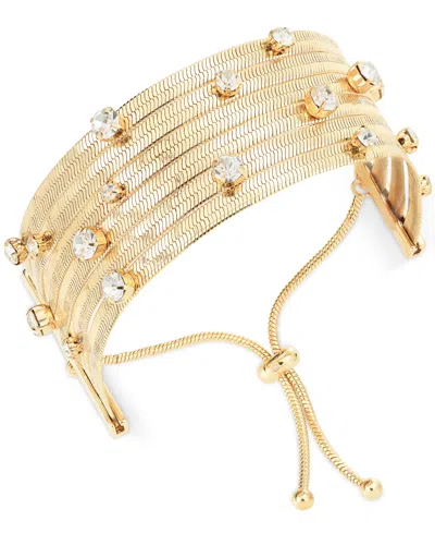 Inc International Concepts Crystal Studded Snake Chain Multi-row Slider Bracelet, Created For Macy's In Gold