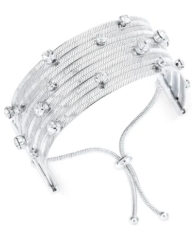 Inc International Concepts Crystal Studded Snake Chain Multi-row Slider Bracelet, Created For Macy's In Silver