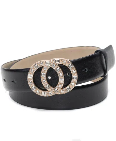 Inc International Concepts Women's Embellished Double Circle Leather Belt, Created For Macy's In Black,silver