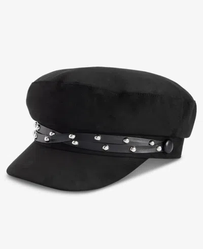 Inc International Concepts Double Stud Band Suede Skipper Cap, Macy's Exclusive In Black