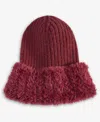 Inc International Concepts Faux Fur Cuff Ribbed Knit Beanie, Macy's Exclusive In Burgundy
