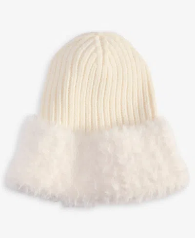 Inc International Concepts Faux Fur Cuff Ribbed Knit Beanie, Macy's Exclusive In White
